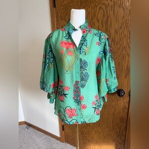 Floral Button-Up Green Blouse